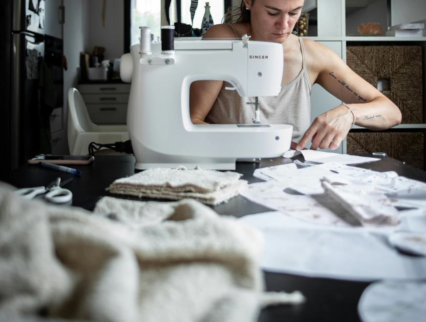 Artist working in creative residency workspace